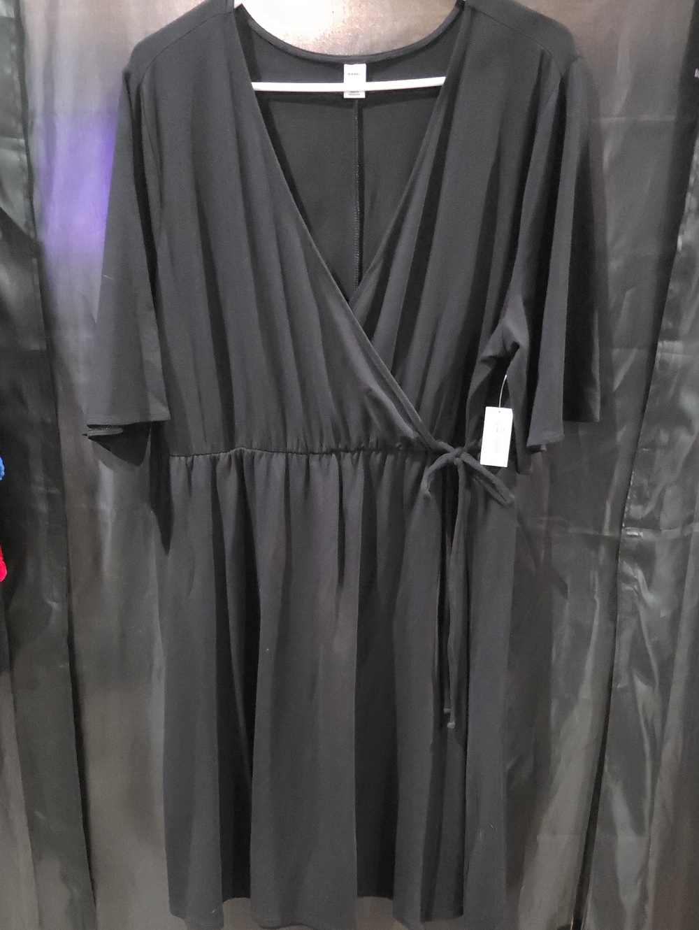 Old Navy Black Wrap-Style Midi Dress with Tie